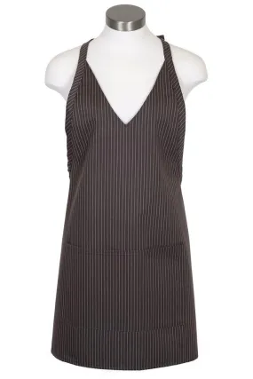 Charcoal V-Neck Pinstripe Bib Adjustable Apron (2 Patch Pockets)