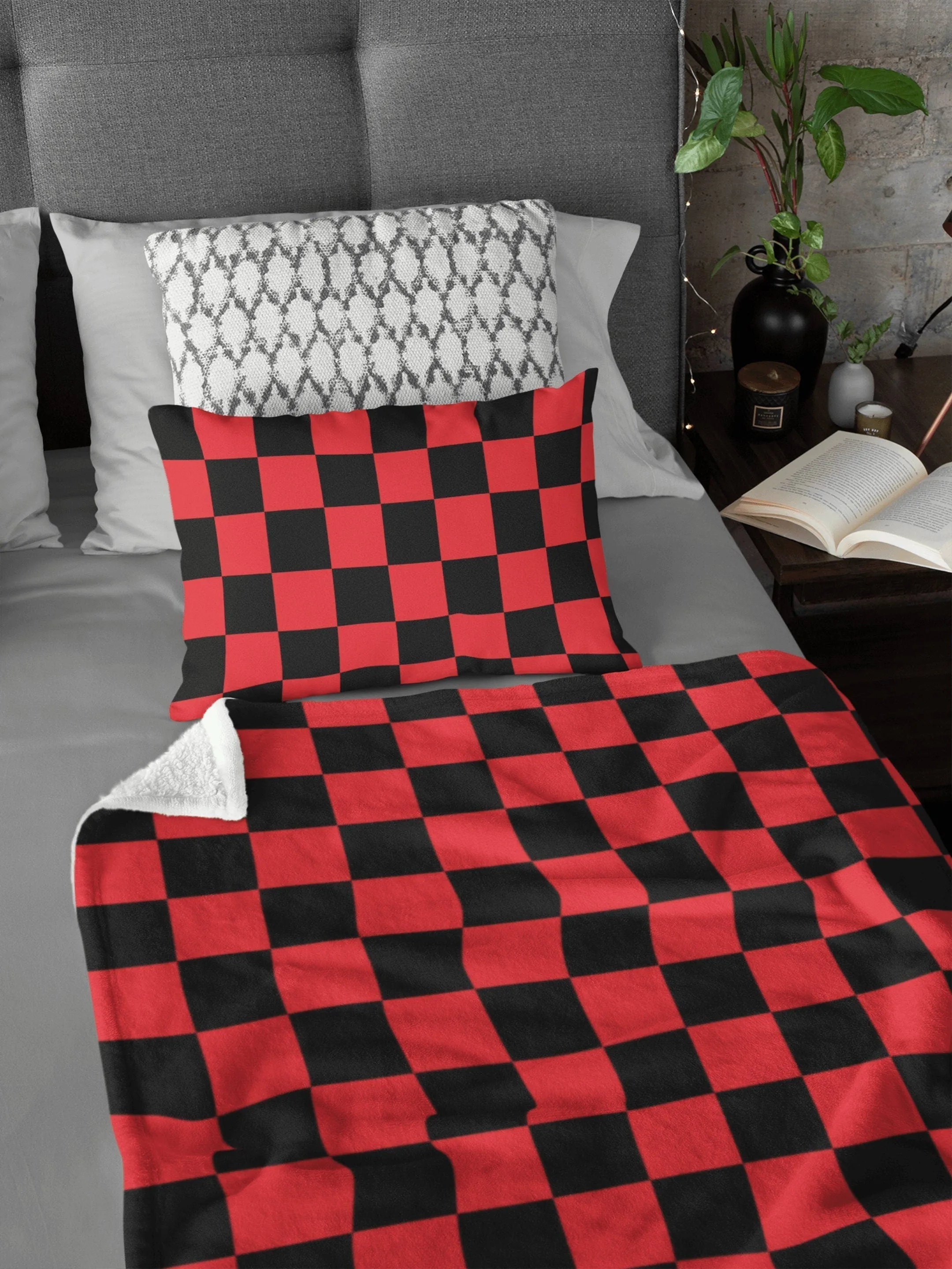 Chess Board Inspired Check Pattern Red Soft Fluffy Velvet Flannel Fleece Throw Blanket