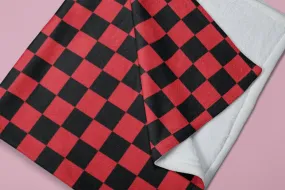 Chess Board Inspired Check Pattern Red Soft Fluffy Velvet Flannel Fleece Throw Blanket