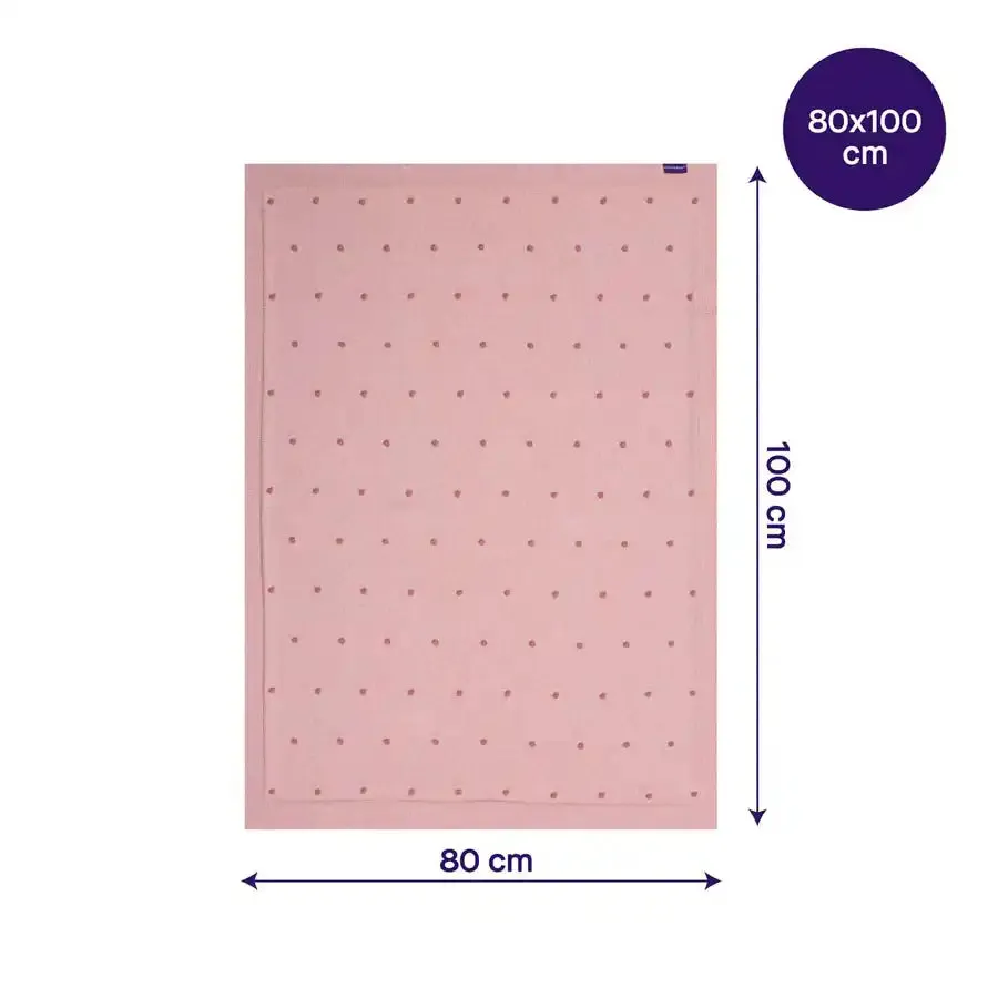 Clevamama Knitted Pom Pom Baby Blanket Organic Cotton 80x100cm (Pink)