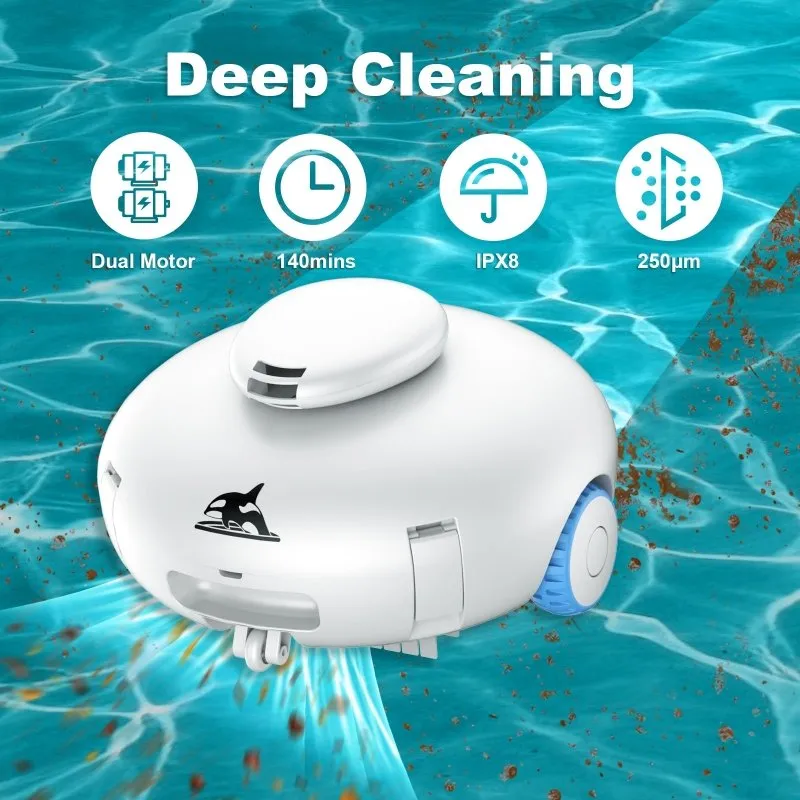 Cordless Robotic Pool Cleaner - Powerful Suction Rechargeable Battery Pool Vacuum