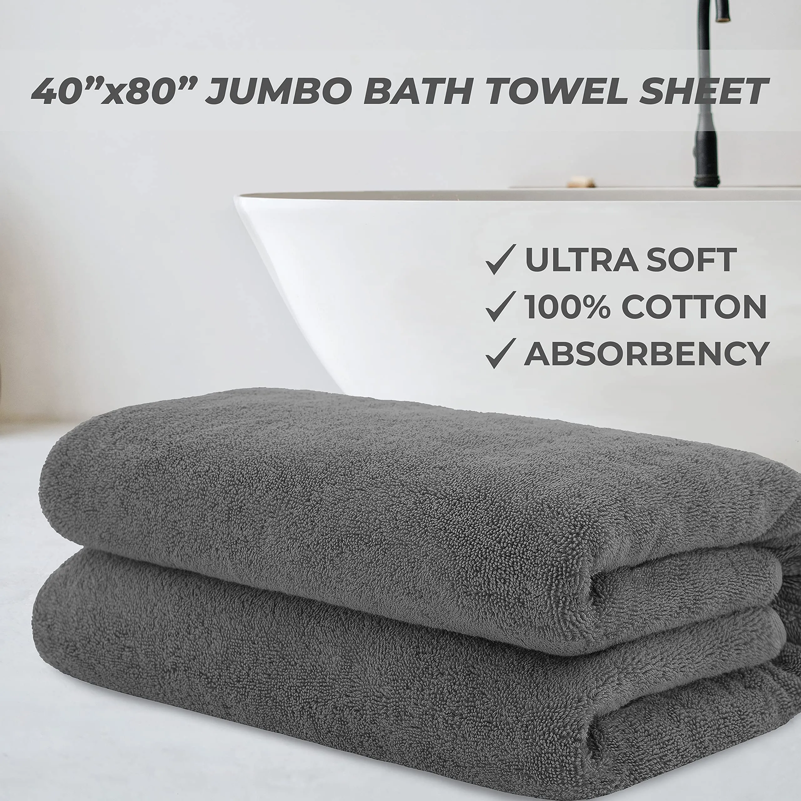 Cotton Paradise Oversized Bath Sheet, 100% Cotton 40x80 Clearance Bath Towel Sheet, Turkish Extra Large Bath Towel for Bathroom, Dark Gray Bathsheet