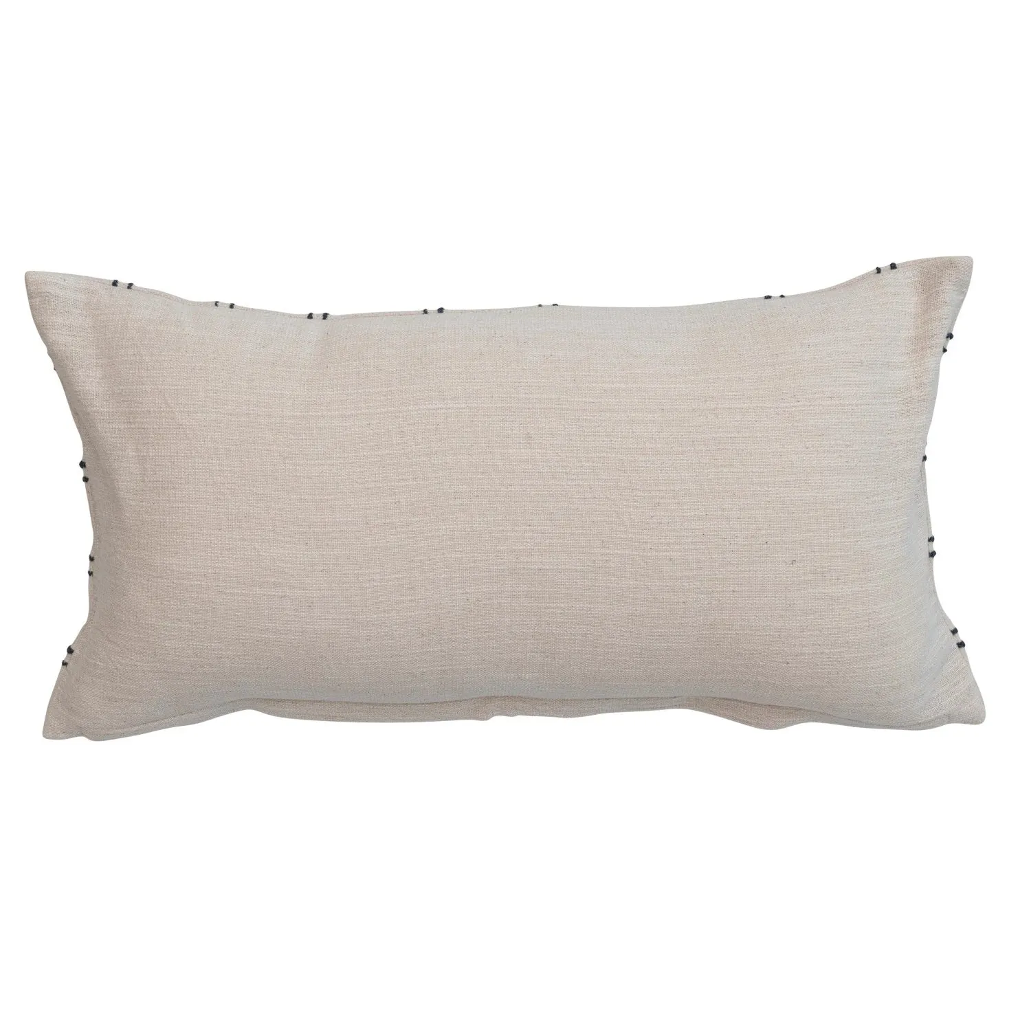 Cotton Slub Embroidered Lumbar Pillow w/ Grid Pattern, Blue & Natural