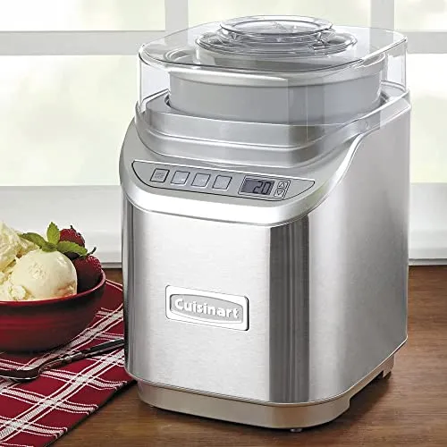 Cuisinart ICE-70P1 Cool Creations 2-Quart Soft Service, Brushed Chrome, Ice Cream Maker with Countdown Timer