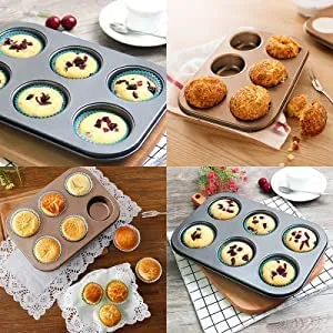 CURATED CART Cake Making Set | Carbon Steel 3 PC Combo Cake Moulds for Baking - Cake Tin, 6 Cavity Cup Cake Mould (Muffin Tray) with Liners & Bread Mould | Suitable for Microwave OTG Oven Safe