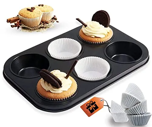 CURATED CART Cake Making Set | Carbon Steel 3 PC Combo Cake Moulds for Baking - Cake Tin, 6 Cavity Cup Cake Mould (Muffin Tray) with Liners & Bread Mould | Suitable for Microwave OTG Oven Safe