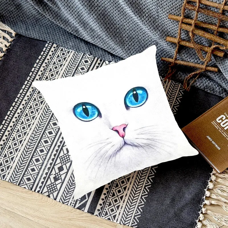 Decorative Cat Pillowcases - White Cat With Blue Eyes