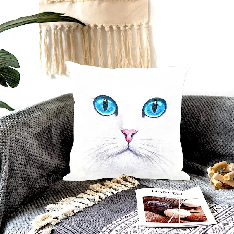 Decorative Cat Pillowcases - White Cat With Blue Eyes