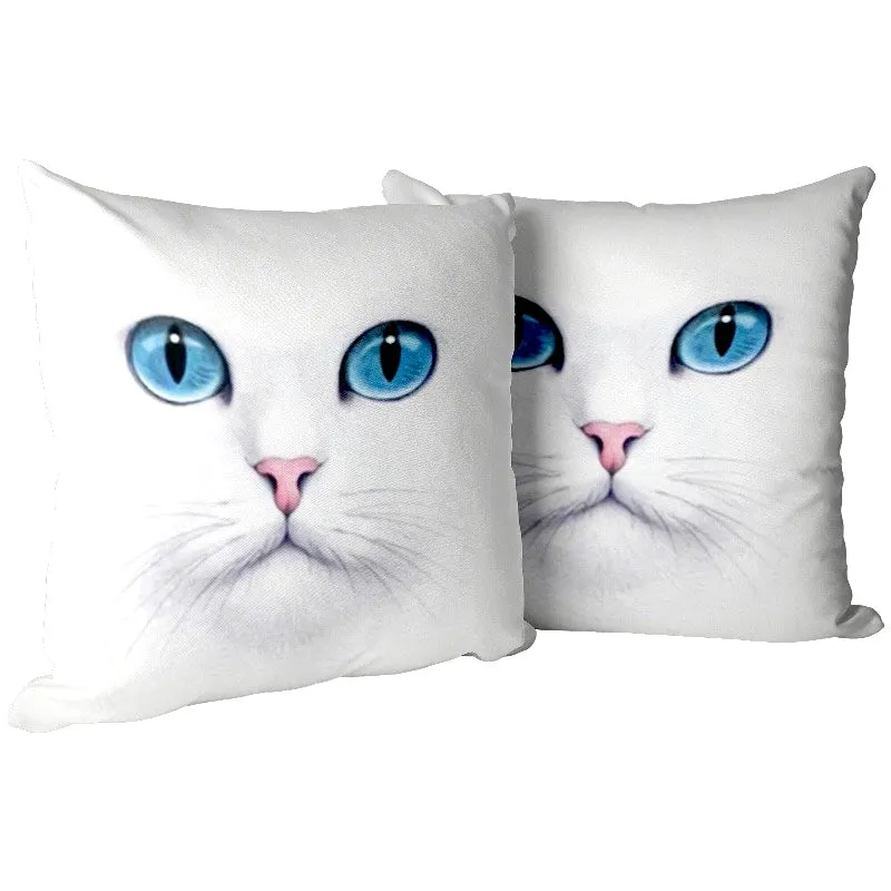 Decorative Cat Pillowcases - White Cat With Blue Eyes