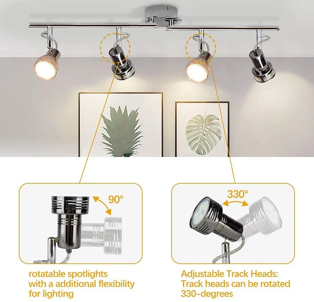 Depuley Modern Track Lighting Kit, 4-Light Flush Mount Directional Track Lights for Kitchen, Foldable Ceiling Spots Light for Living Room/Hallway/Bedroom/Kitchen, Swing Arms