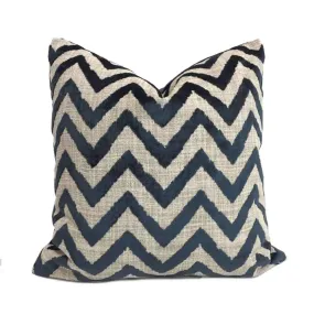 Designer Navy Blue Velvet Ikat Chevron Decorative Throw Pillow Cover