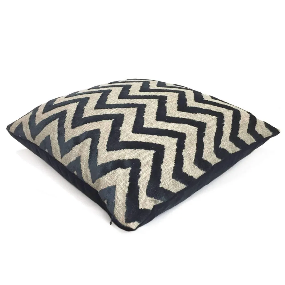 Designer Navy Blue Velvet Ikat Chevron Decorative Throw Pillow Cover