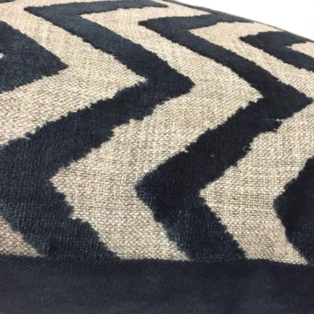 Designer Navy Blue Velvet Ikat Chevron Decorative Throw Pillow Cover