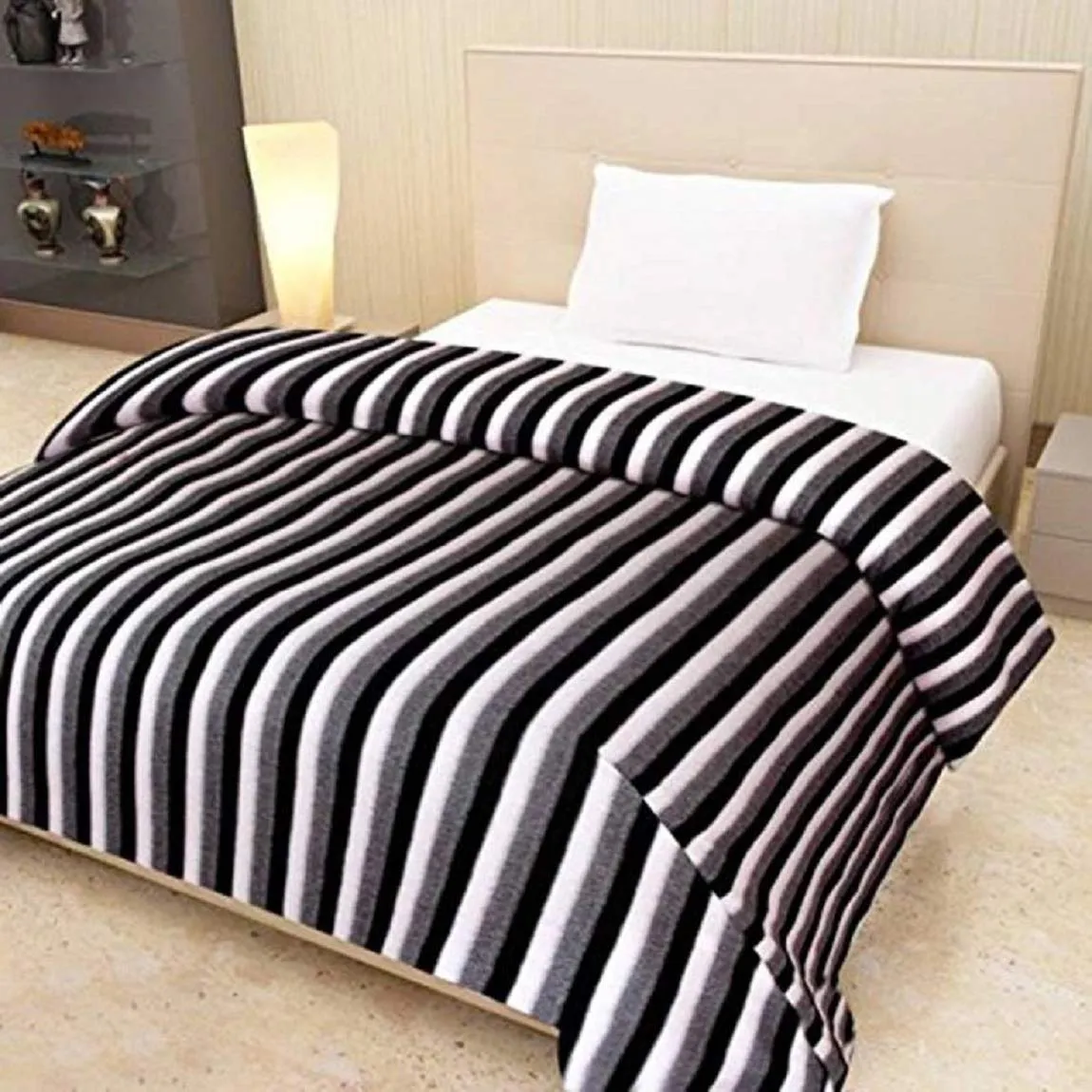 Devil Single Bed Ac Fleece Blanket Size :Single :60X90 Inch Pack of 1 - Black and White Stripes