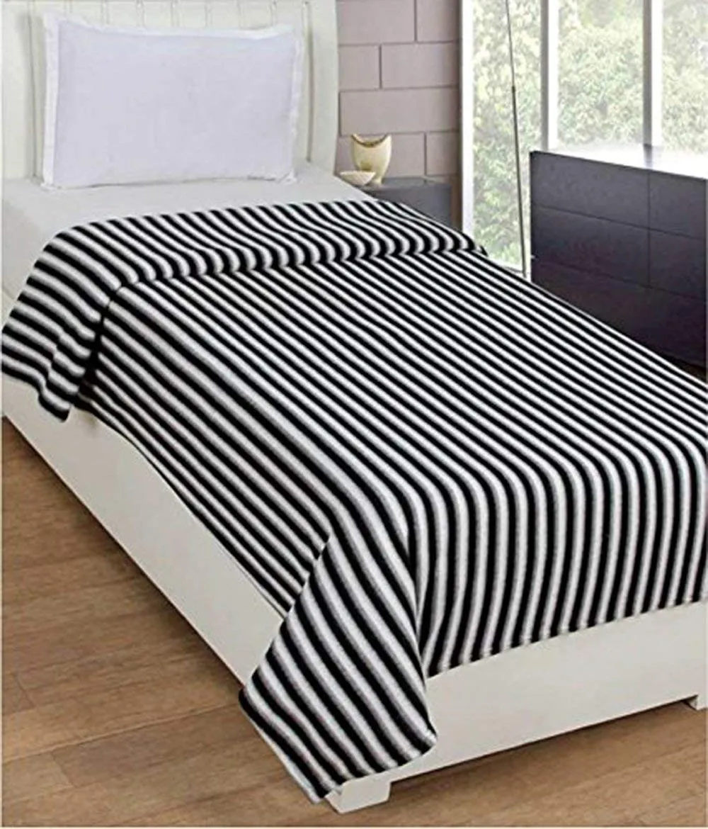 Devil Single Bed Ac Fleece Blanket Size :Single :60X90 Inch Pack of 1 - Black and White Stripes