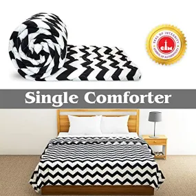 Divine Casa 110 GSM Microfiber Summer Single Size Reversible Printed Comforter for AC Room & Mild Winter (Zig Zag, White and Black)