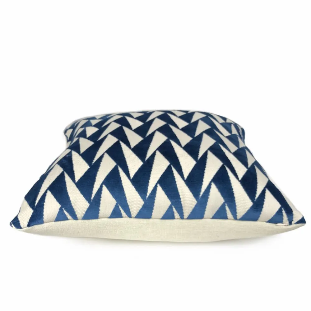 Easton Blue & Cream Triangles Velvet Pillow Cover