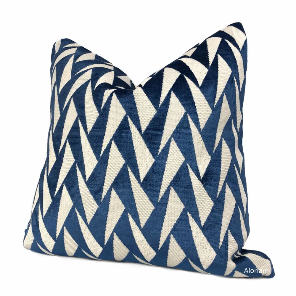 Easton Blue & Cream Triangles Velvet Pillow Cover