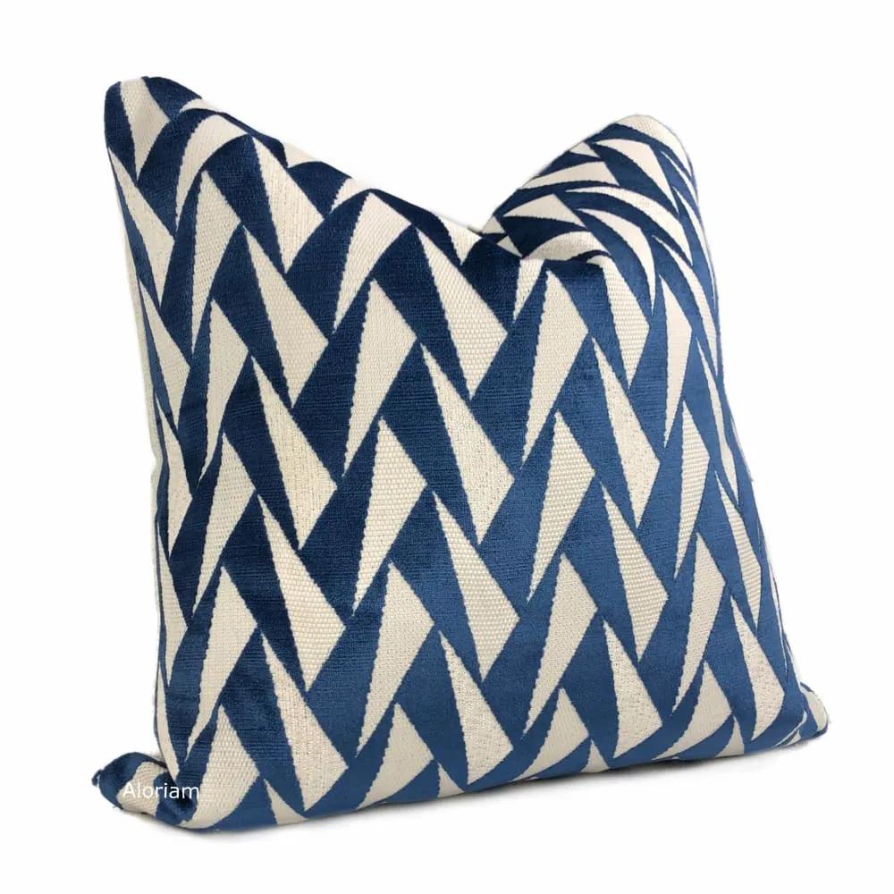 Easton Blue & Cream Triangles Velvet Pillow Cover