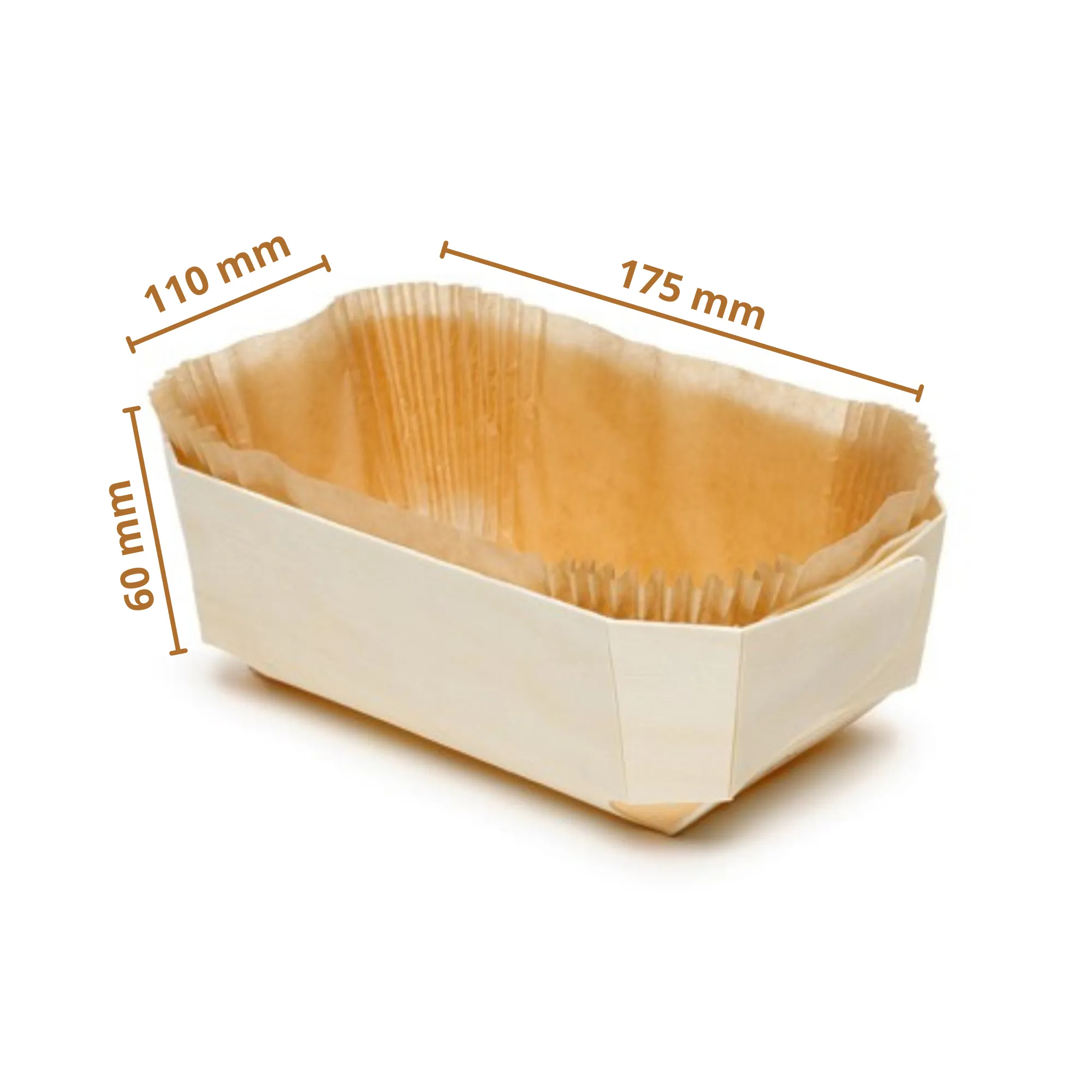 Esslly Rectangular Wooden Baking Molds - Pack of 8 with 24 Paper Liners | 175x110x60 mm | 500g Capacity