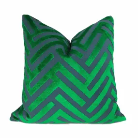 Euclid Green Blue Chevron Velvet Pillow Cover