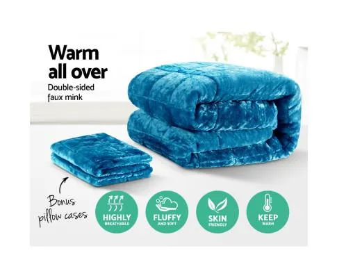 Faux Mink Quilt Comforter Winter Weight Throw Blanket Teal