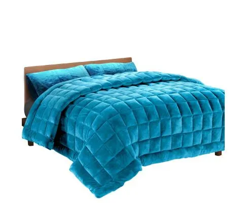 Faux Mink Quilt Comforter Winter Weight Throw Blanket Teal