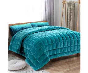 Faux Mink Quilt Comforter Winter Weight Throw Blanket Teal