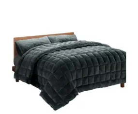 Faux Mink Quilt Fleece Throw Blanket Comforter Duvet Charcoa