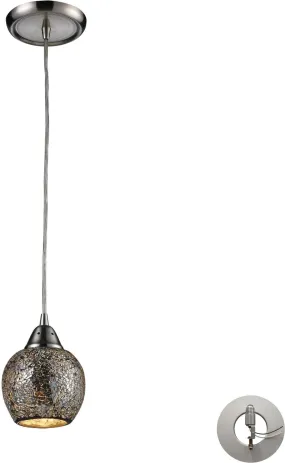 Fission 1 Light Pendant In Satin Nickel and Silver Glass - Includes Recessed Lighting Kit