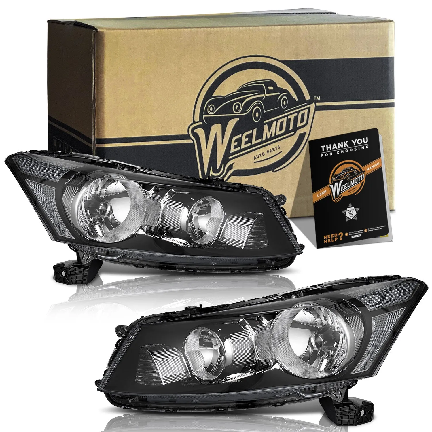 For 2008-2012 Honda Accord 4Dr Sedan Headlight (Black)