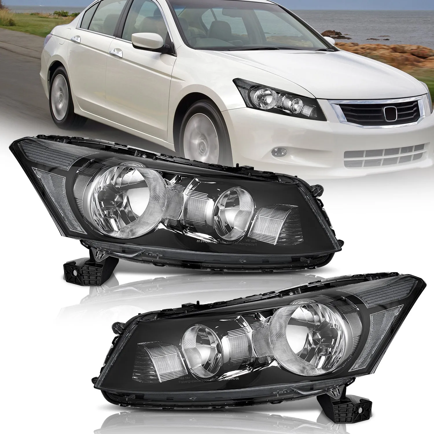 For 2008-2012 Honda Accord 4Dr Sedan Headlight (Black)