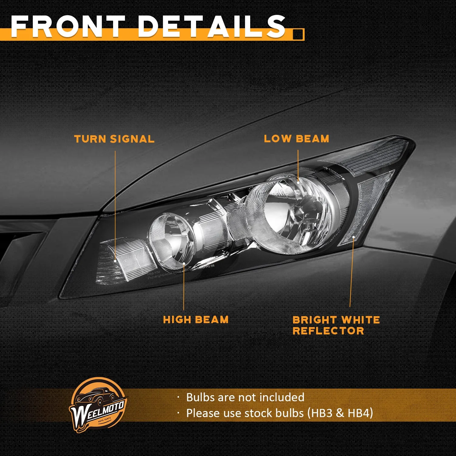 For 2008-2012 Honda Accord 4Dr Sedan Headlight (Black)