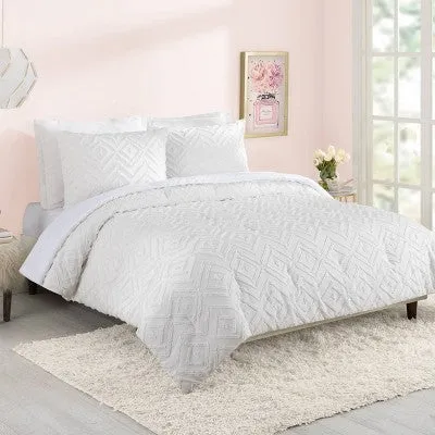 Full/Queen Teen Diamond Clip Dot Comforter Set White - Makers Collective