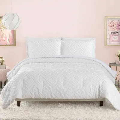 Full/Queen Teen Diamond Clip Dot Comforter Set White - Makers Collective