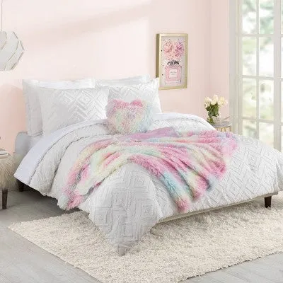 Full/Queen Teen Diamond Clip Dot Comforter Set White - Makers Collective