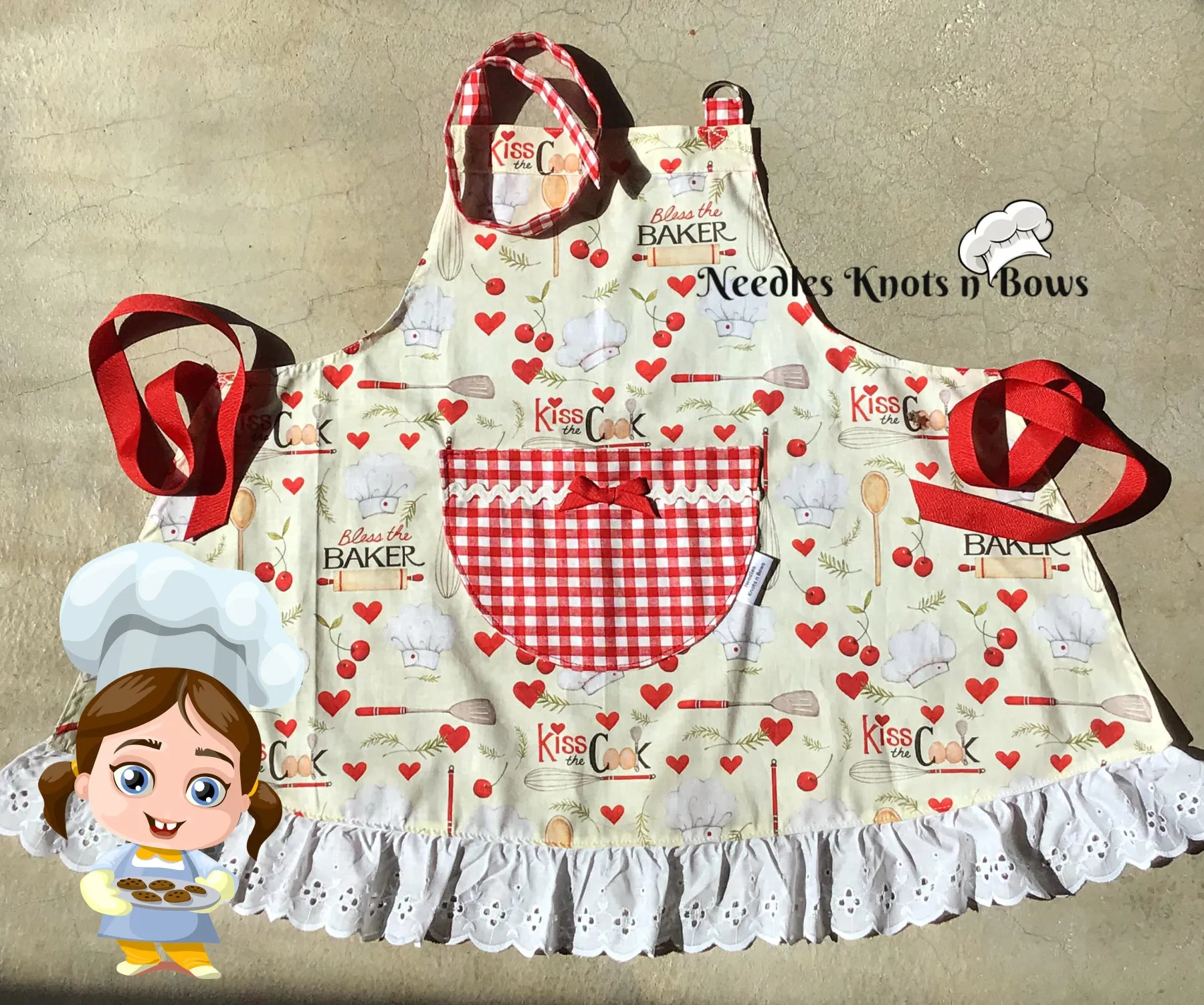 Girls Kitchen Apron with Pocket, Baby, Toddler Cooking Apron