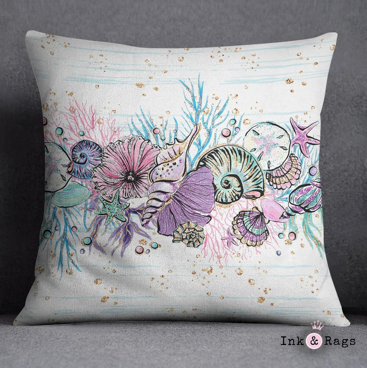 Glitz and Glam Jellyfish Sea Shell Throw Pillow