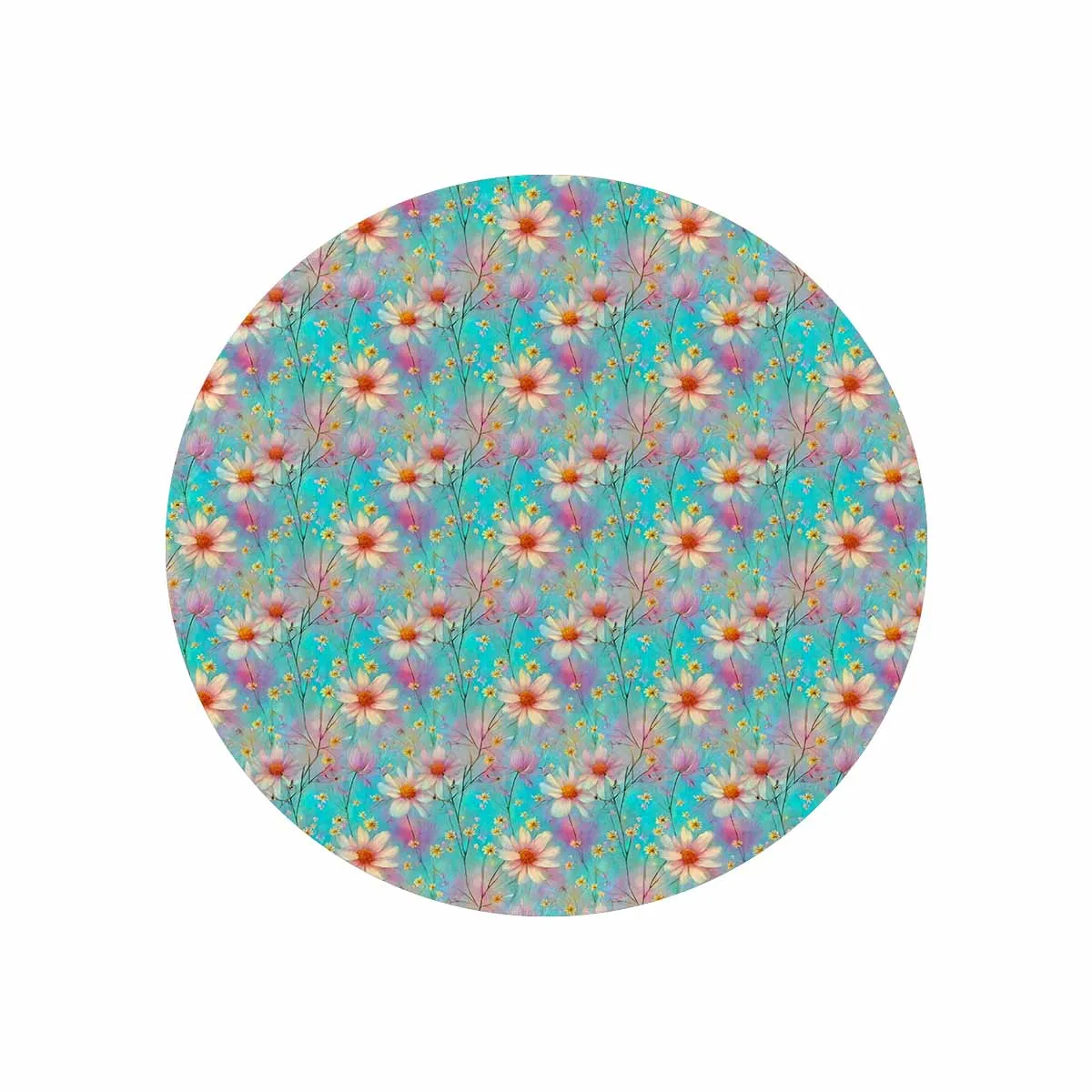 Green Floral  Circular Micro Fleece Blanket 47"