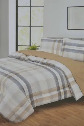 Grey And Beige Checkered 4-Piece Comforter Set (Double Size)