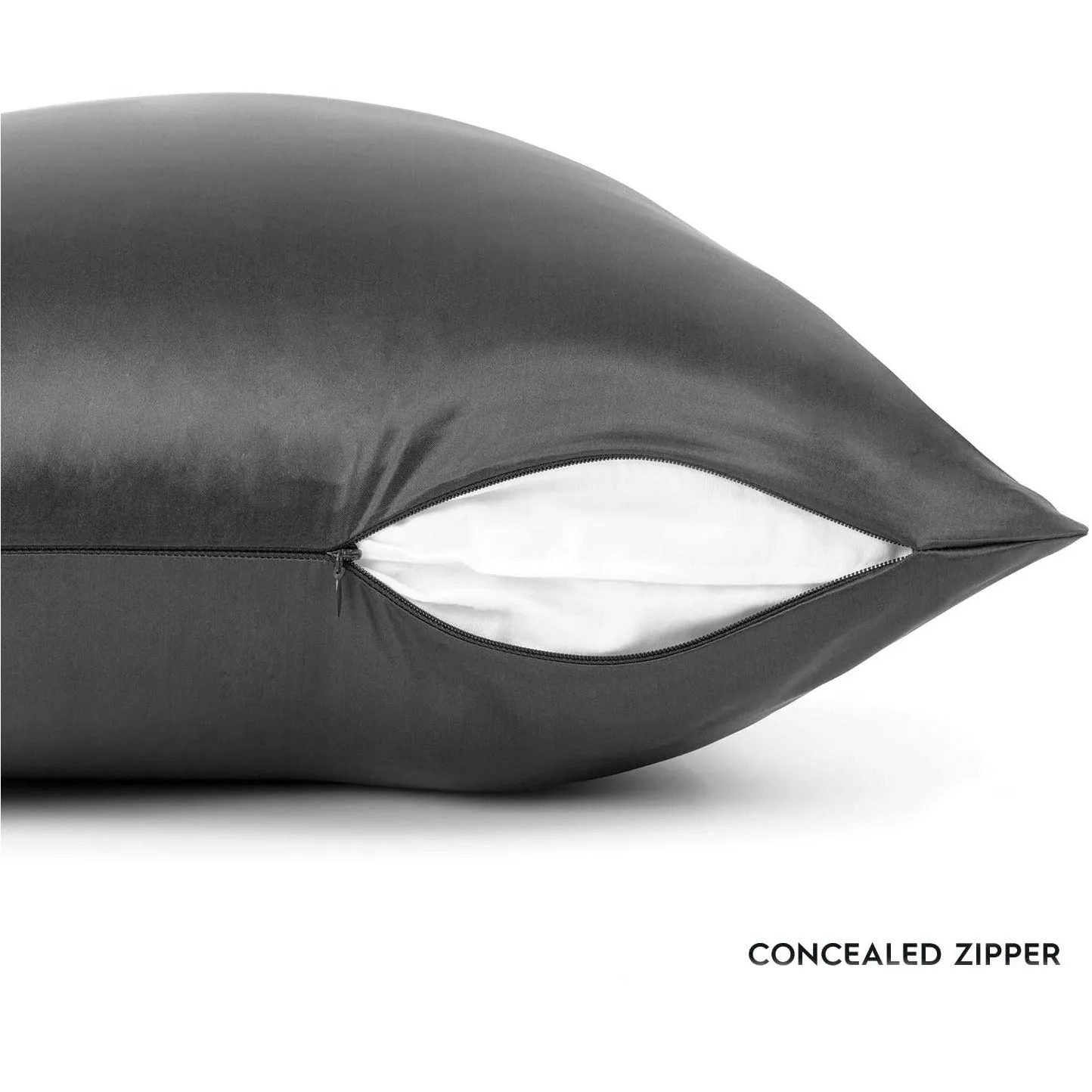 Grey Silk Pillowcase - King - Zip Closure