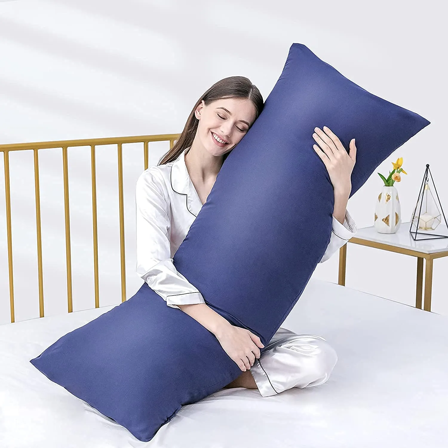 H B MSALA Ultra Soft Body Pillow - Long Side Sleeper Pillows for Use During Pregnancy - Soft Polyester Microfiber Filling (Navy Blue)