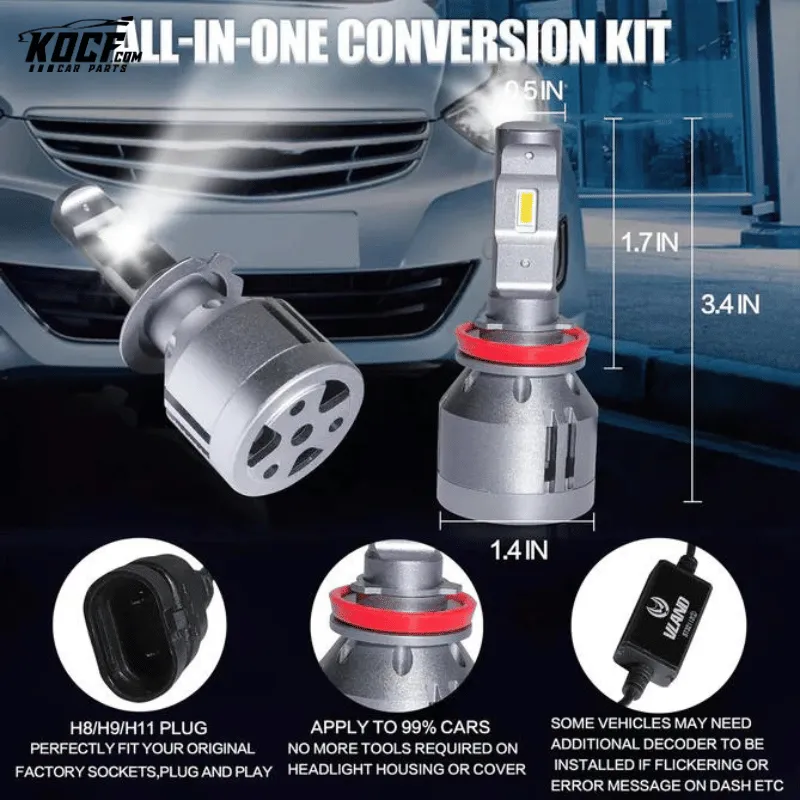 H11 2PCS LED Headlights Bulbs High Low Beam Fog Lights bulb 6500K 7200LM 32W/Each 64w/Set IP67 Waterproof