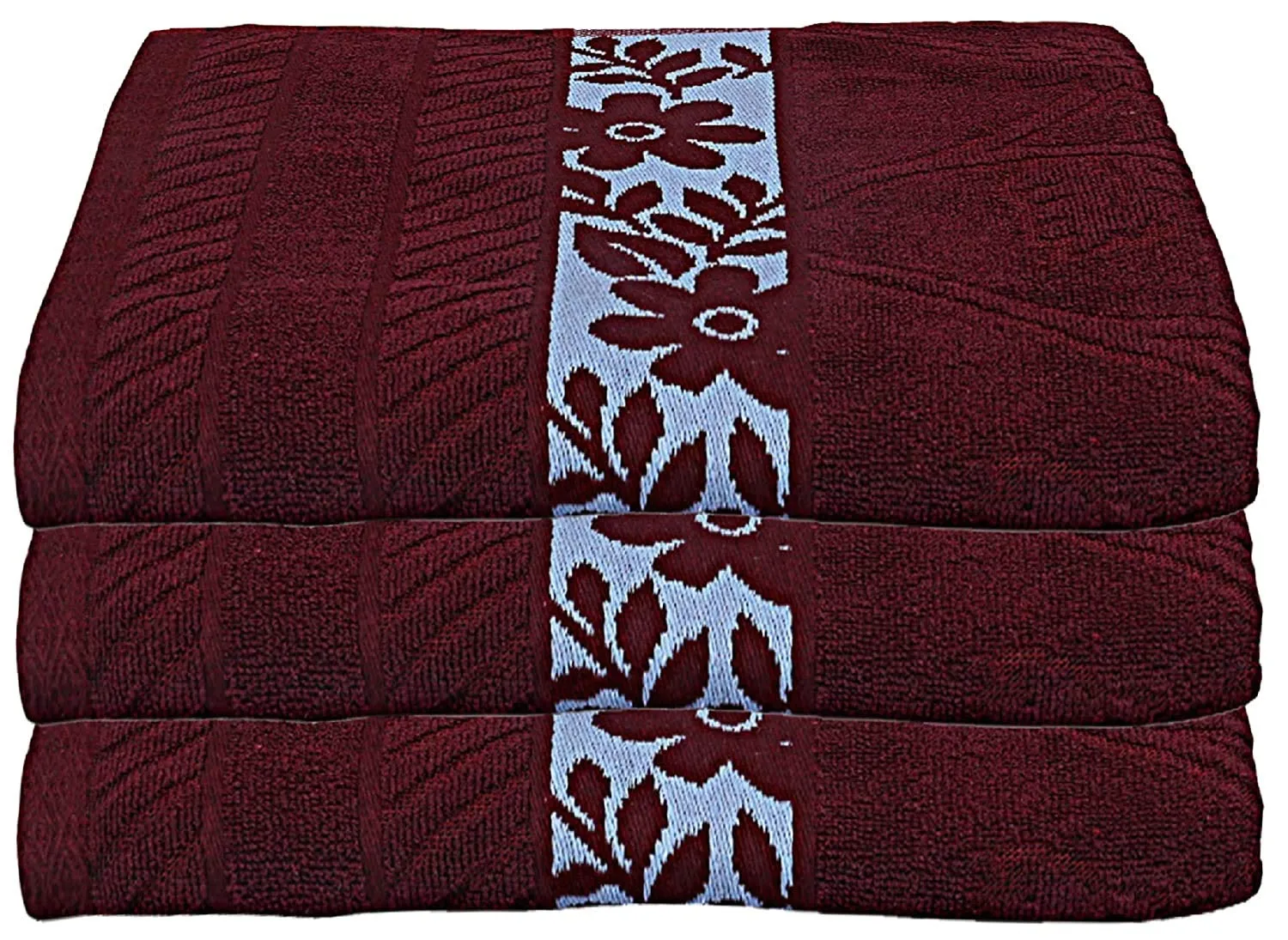 Heart Home 100% Cotton 3 Pieces Bath Towel 27" x 54" (Maroon, Cthh1224, 400 GSM)