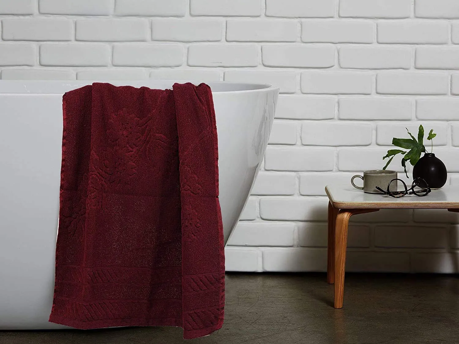 Heart Home 100% Cotton 3 Pieces Bath Towel 27" x 54" (Maroon, Cthh1224, 400 GSM)