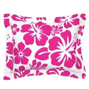 Hot Pink on White Hawaiian Hibiscus Flowers Pillow Sham