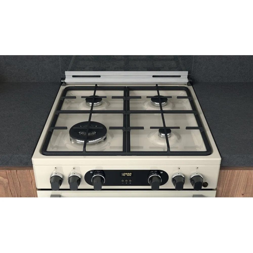 Hotpoint CD67G0C2CJ 60cm Gas Cooker in Cream Twin Cavity Oven Gas Hob Jasmin Cream