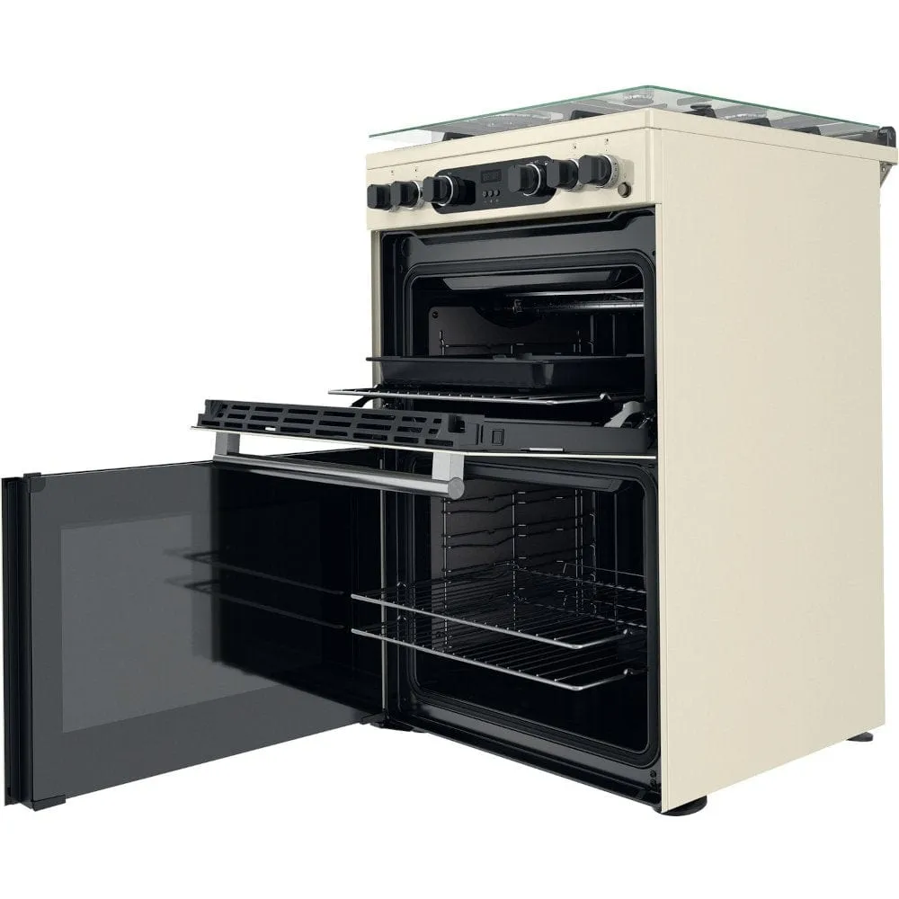 Hotpoint CD67G0C2CJ 60cm Gas Cooker in Cream Twin Cavity Oven Gas Hob Jasmin Cream