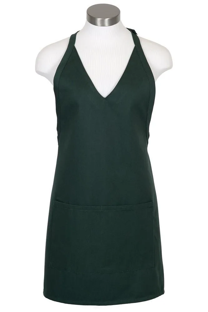 Hunter Green V-Neck Bib Adjustable Apron (2 Patch Pockets)