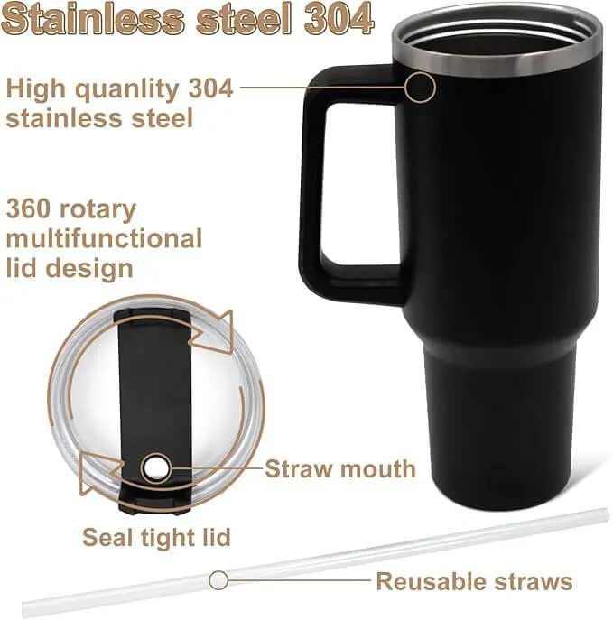 HydraMate 40oz Vacuum Tumbler with Straw - Black